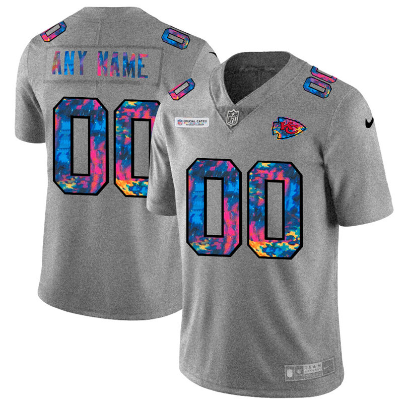 Men's Kansas City Chiefs 2020 Customize Grey Crucial Catch Limited Stitched Jersey